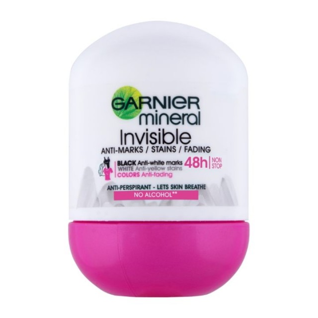 GARNIER MINERAL DEO INVISIBLE BLACK, WHITE & COLORS ROLL-ON 50ML GARNIER MINERAL DEO INVISIBLE BLACK, WHITE & COLORS ROLL-ON 50ML