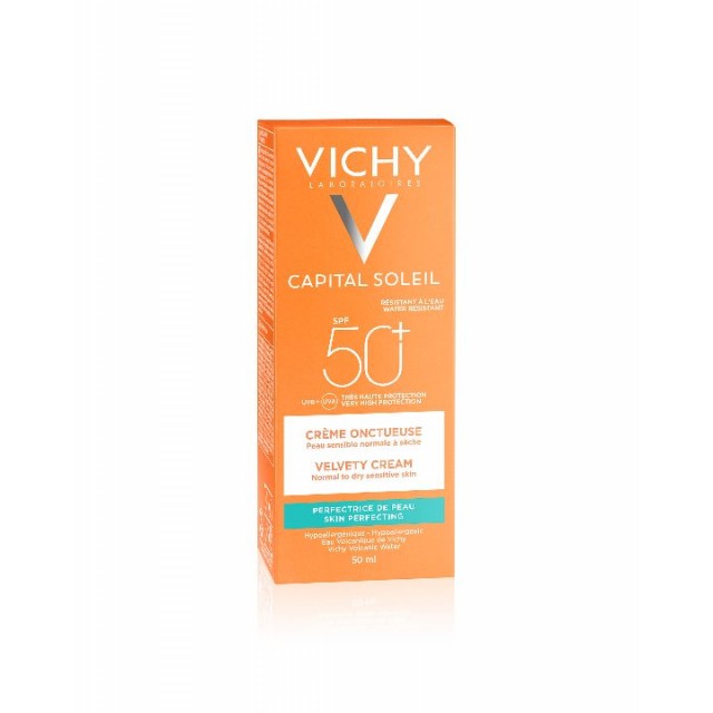 VICHY SUN CAPITAL SOLEIL Baršunasta krema za lepši izgled kože sa SPF 50+ - Krema za sunčanje - Zaštita lica, 50 ml