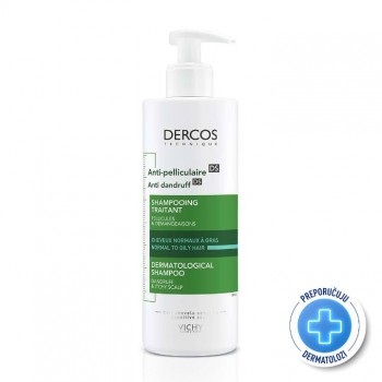 VICHY DERCOS Izuzetno smirujući šampon za osetljivo vlasište, normalna do masna kosa, 390 ml