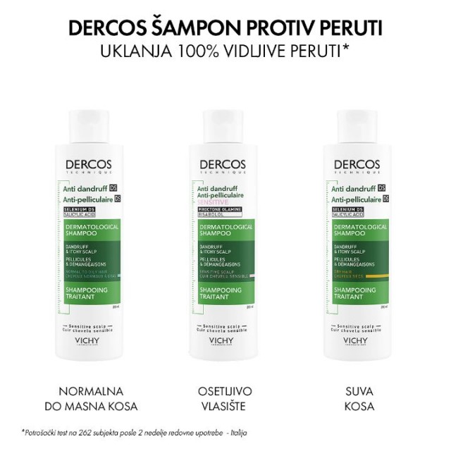 VICHY DERCOS ANTI-DANDRUFF Šampon protiv peruti za osetljivu kožu glave bez sulfata, 200 ml