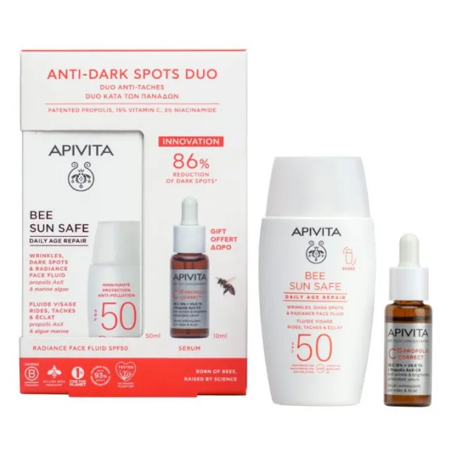 APIVITA PROMO SUN DAILY AGE REPAIR FLUID ZA LICE 50ML + C15 PROLOPIS CORRECT SERUM 10ML