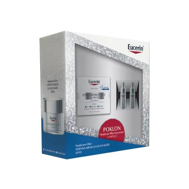EUCERIN PROMO HYALURON-FILLER DNEVNA KREMA ZA SUVU KOŽU SPF15+ GRATIS HYALURON-FILLER KONCENTRAT
