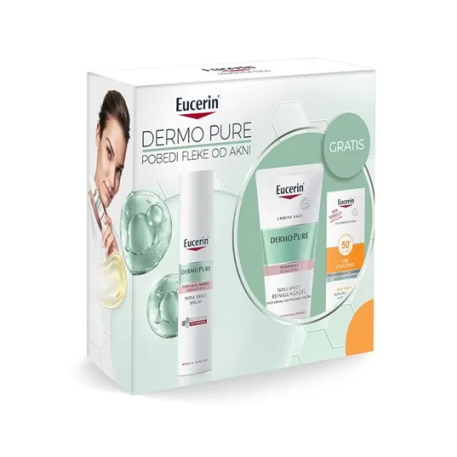 EUCERIN BOX DERMOPURE TRIPLE EFFECT SERUM 40ml +DP GEL mini 75ml (gratis)  + SUN OIL CONTROL 20ml (gratis)
