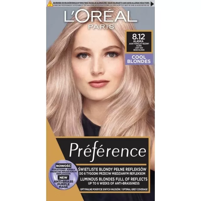 L'oreal Preference Trajna boja za kosu 8.12 Aljaska svetlo pepeljasto bež plava
