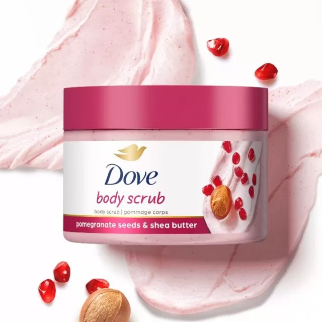 DOVE POMEGRANATE SEEDS&SHEA BUTTER PILING ZA TELO 298G