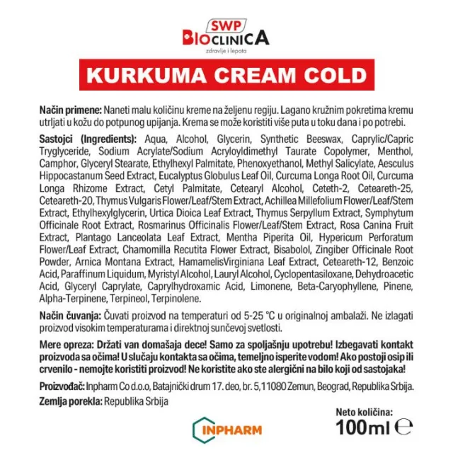 KURKUMA CREAM COLD  KREMA SA SNAŽNIM EFEKTOM HLADJENJA 100ML