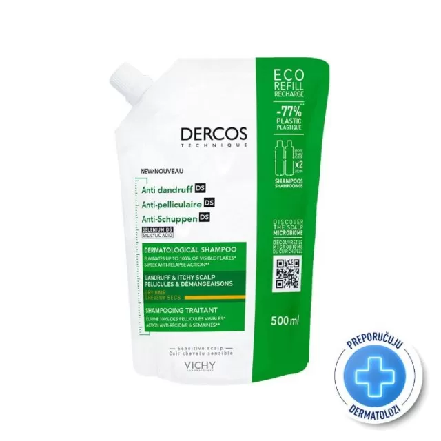 VICHY DERCOS Šampon protiv peruti za suvu kosu ECO REFILL 500ML