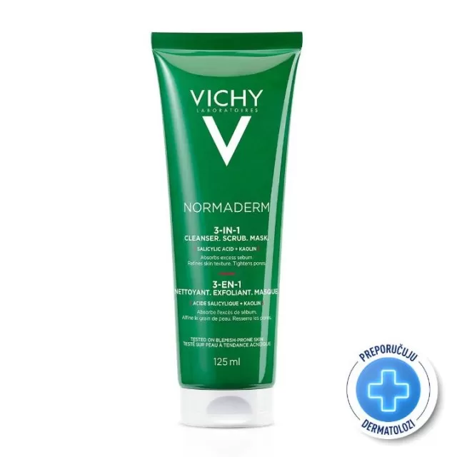 VICHY NORMADERM 3u1 nega za kožu sklonu aknama - krema za čišćenje lica, piling, maska, 125ML