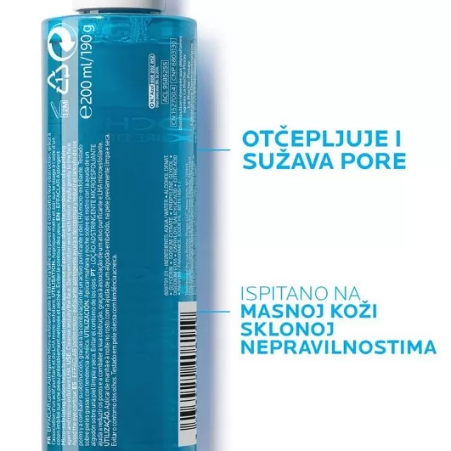 La Roche-Posay EFFACLAR Adstringentni tonik za lice koji podstiče mikroljuštenje koji sužava i otčepljuje pore, 200 ml