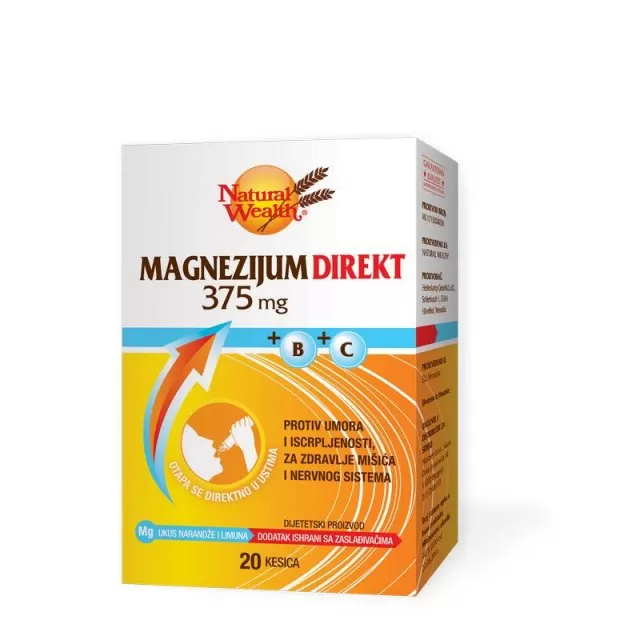NATURAL WEALTH MAGNEZIJUM DIREKT 375MG + VIT B+VIT C KESICE A20