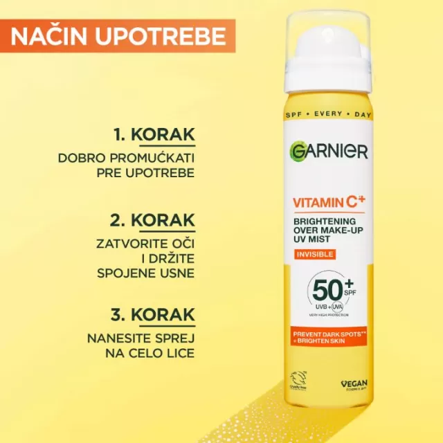 GARNIER UV SPREJ SA VITAMINOM C ZA BLISTAVU KOŽU SPF50+ 75ML