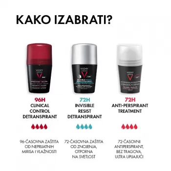 VICHY HOMME Antiperspirant roll-on za zaštitu od znojenja do 72h, bez alkohola, ne ostavlja tragove, 50 ml