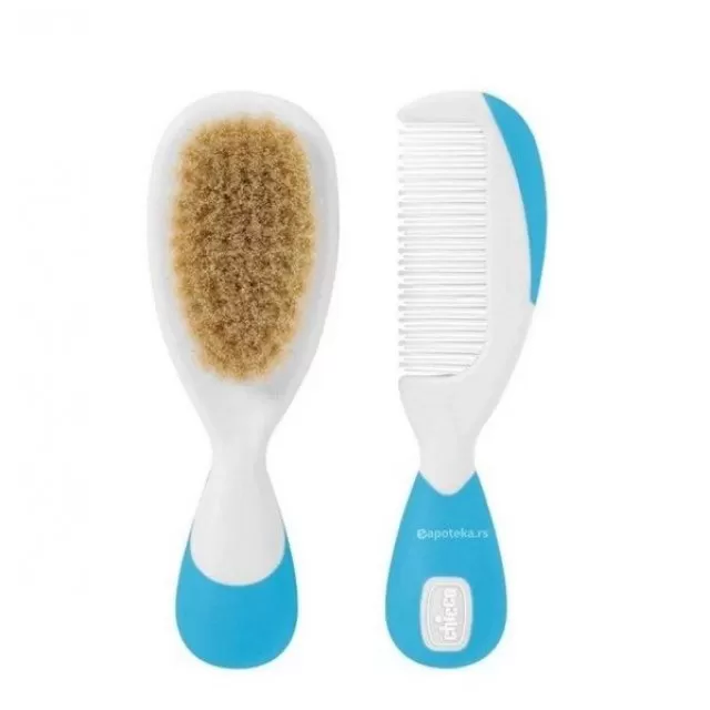 CHICCO SET ČEŠALJ + ČETKA PLAVI