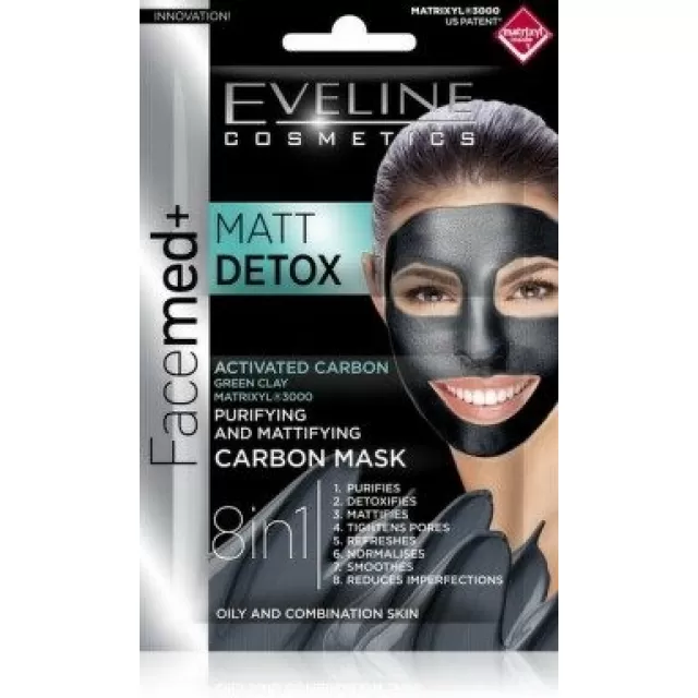 EVELINE FACEMED PURIFYINF FACE MASK WITH ACTIVATED CARBON MATT DETOX MASKA ZA LICE 2x5ML