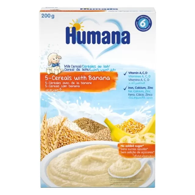 HUMANA MLEČNA KAŠICA SA 5 VRSTA ŽITARICA I BANANOM 200G
