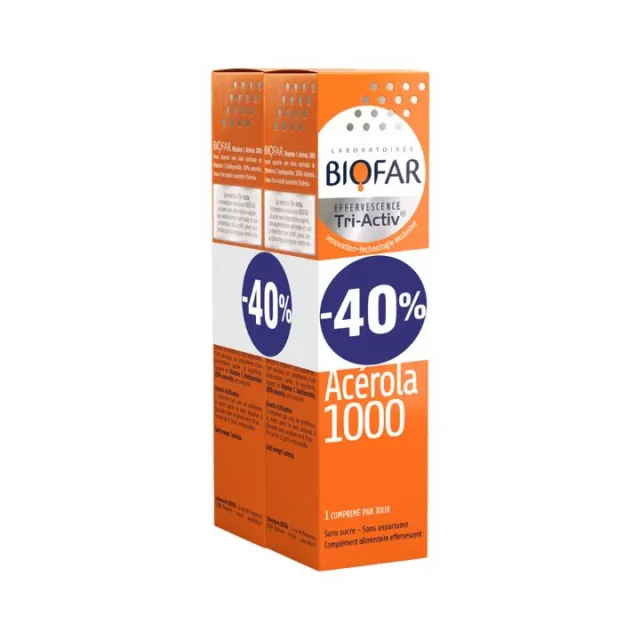 BIOFAR VITAMIN C 1000 ACEROLA 15 ŠUMEĆIH TABLETA DUO Pack
