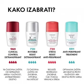 VICHY DÉODORANT Stress resist roll-on dezodorans za regulaciju prekomernog znojenja 72h, 50 ml