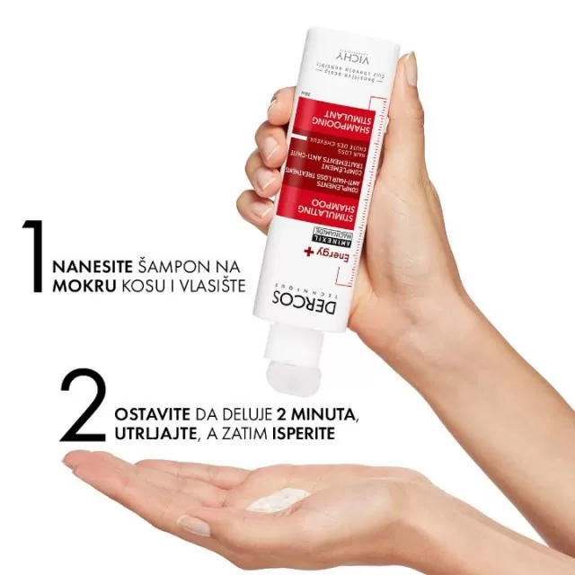 VICHY DERCOS Energetski šampon protiv gubitka kose sa aktivnim sastojkom aminexilom i Vitaminima PP, B5 I B6, 200 ml