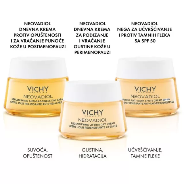VICHY NEOVADIOL Dnevna nega za za učvršćivanje kože i zaštitu od tamnih fleka u postmenopauzi, sa zaštitnim faktorom 50, 50 ml