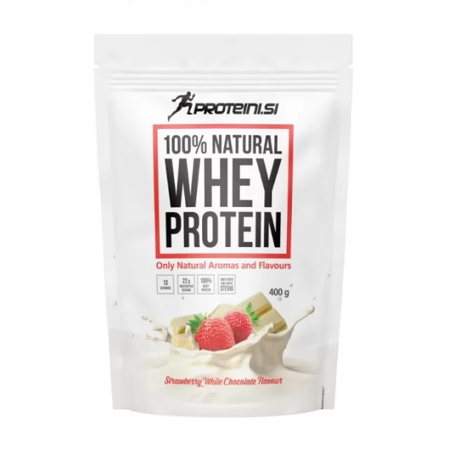 PROTEINI.SI 100% NATURAL WHEY PROTEIN WHITE CHOC.STRAW. 400G