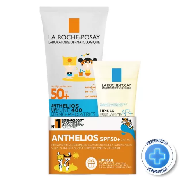 LA ROCHE-POSAY ANTHELIOS SPF50+ HIDRATANTNO MLEKO ZA ZAŠTITU OD SUNCA ZA DECU, 250ml + ULJE ZA TUŠIRANJE AP+ 100ml