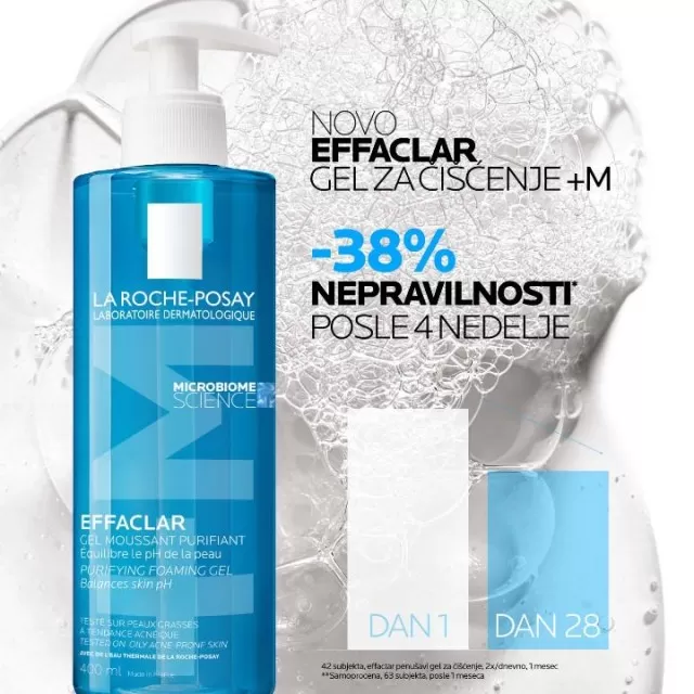 La Roche-Posay EFFACLAR Penušavi gel za čišćenje masne, osetljive kože sklone aknama, 400 ml