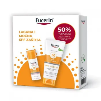 Eucerin PROMO SUN Pigment Control Fluid SPF 50+ 50ml + Eucerin Dry Touch Gel-krem za zaštitu osetljive kože od sunca SPF 50+ 200ml