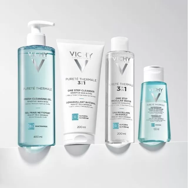 VICHY PURETÉ THERMALE 3 u 1 mleko za čišćenje osetljive kože lica, tonik, uklanjanje šminke sa očiju, 200ml