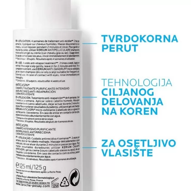 La Roche-Posay KERIUM DS Intenzivni šampon protiv peruti i svraba s mikroljuštećom LHA, 125 ml
