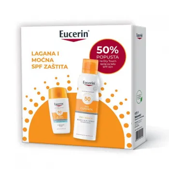 Eucerin PROMO SUN Hydro Protect fluid za lice SPF50+ 50ml + Dry Touch sprej za zaštitu kože od sunca SPF 50+ 200ml