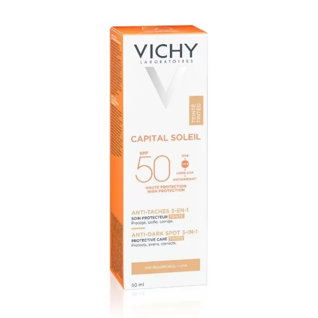 VICHY SUN CAPITAL SOLEIL Obojena zaštitna krema 3 u 1 SPF50+ protiv tamnih fleka, 50ml