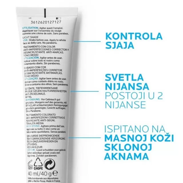 La Roche-Posay EFFACLAR DUO(+) UNIFIANT Ujednačujuća korektivna nega protiv nepravilnosti masne kože, 40 ml, Light