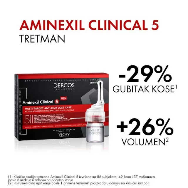 VICHY DERCOS AMINEXIL CLINICAL 5 Ampule protiv opadanja kose za muškarce, 21 ampula