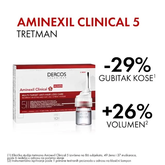 VICHY DERCOS AMINEXIL CLINICAL 5 Ampule protiv opadanja kose za žene, 21 ampula
