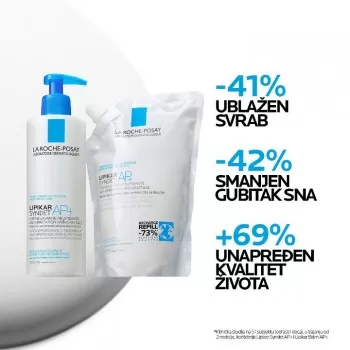 La Roche-Posay LIPIKAR SYNDET AP+ Kremasti gel za tuširanje obogaćen lipidima za svakodnevno pranje osetljive suve kože s osećajem svraba i iritacija, pogodno za bebe, decu i odrasle, 200 ml