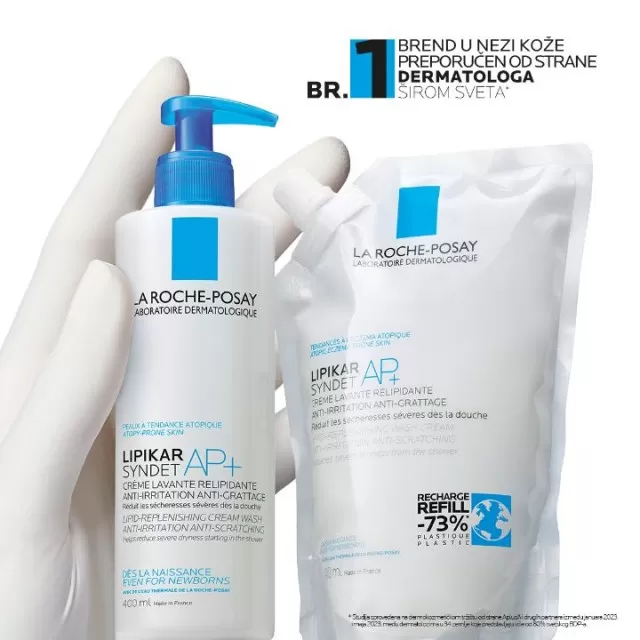La Roche-Posay LIPIKAR SYNDET AP+ Kremasti gel za tuširanje obogaćen lipidima za svakodnevno pranje osetljive suve kože s osećajem svraba i iritacija, pogodno za bebe, decu i odrasle, 200 ml