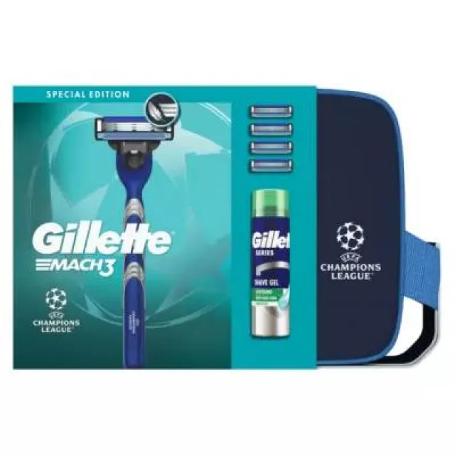 GILLETTE SET MACH 3 (BRIJAČ MACH 3+DOPUNE 4 KOM+GEL 200ML SERIES ALOE VERA) NESESER