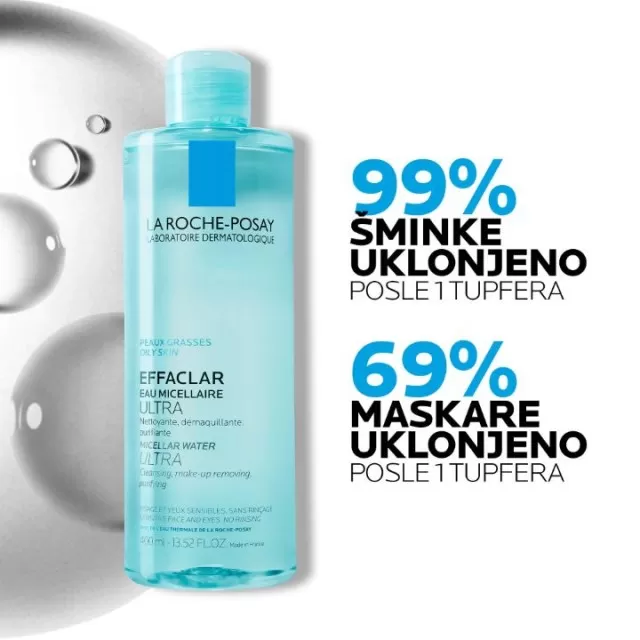 La Roche-Posay EFFACLAR Micelarna voda za čišćenje kože i uklanjanje šminke, masna i osetljiva koža, 400 ml