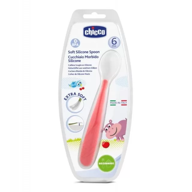 CHICCO MEKANA SILIKONSKA KAŠIKA 6M+ CRVENA