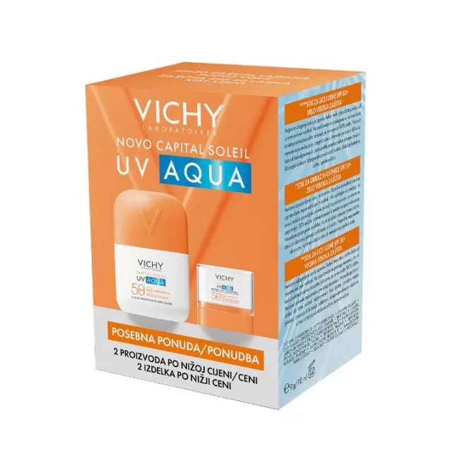 Vichy Capital Soleil UV Aqua Nevidljivi fluid SPF 50, 50 ml + Stik za lice i usne SPF 50+, 10 g