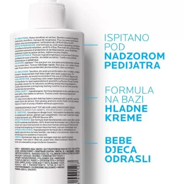 La Roche-Posay LIPIKAR LAIT Mleko za lice i telo protiv suvoće koje koži vraća lipide, pogodno za bebe, decu i odrasle, 400 ml