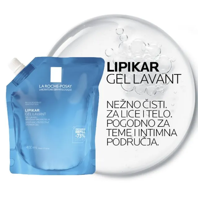La Roche-Posay LIPIKAR GEL LAVANT Umirujući i zaštitni gel za tuširanje beba, dece i odraslih, za suvu kožu REFILL 400ML