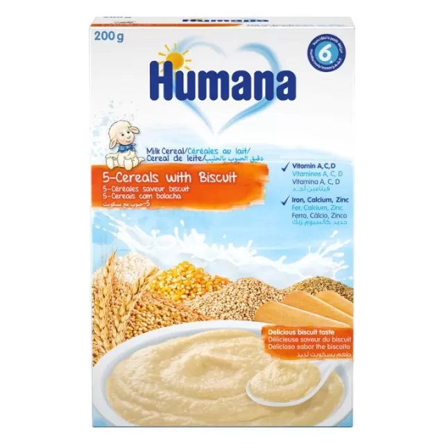 HUMANA MLEČNA KAŠICA SA 5 ŽITARICA I KEKSOM 200G