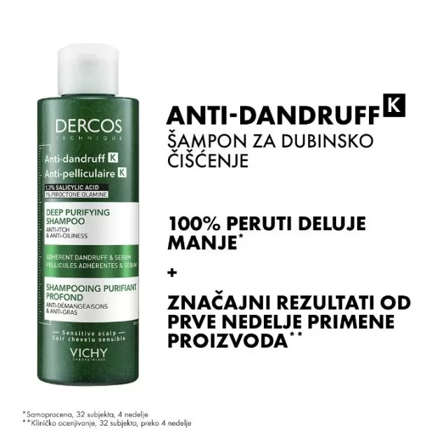 VICHY DERCOS ANTI-DANDRUFF K Šampon za dubinsko čišćenje protiv prianjajuće peruti i sebuma, 200 ml