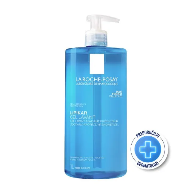 La Roche-Posay LIPIKAR GEL LAVANT Umirujući i zaštitni gel za tuširanje beba, dece i odraslih, za suvu kožu, 1L