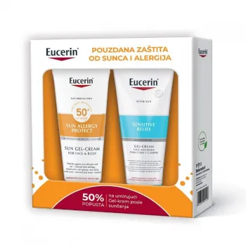 Eucerin PROMO SUN Gel-krem za zaštitu od sunca i od alergija SPF 50+ 200ml + Eucerin Umirujući Gel-krem za osetljivu kožu posle sunčanja 200ml