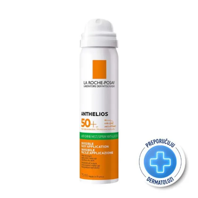 La Roche-Posay SUN ANTHELIOS Nevidljivi i osvežavajući sprej za lice za zaštitu od sunca protiv sjaja, 75 ml