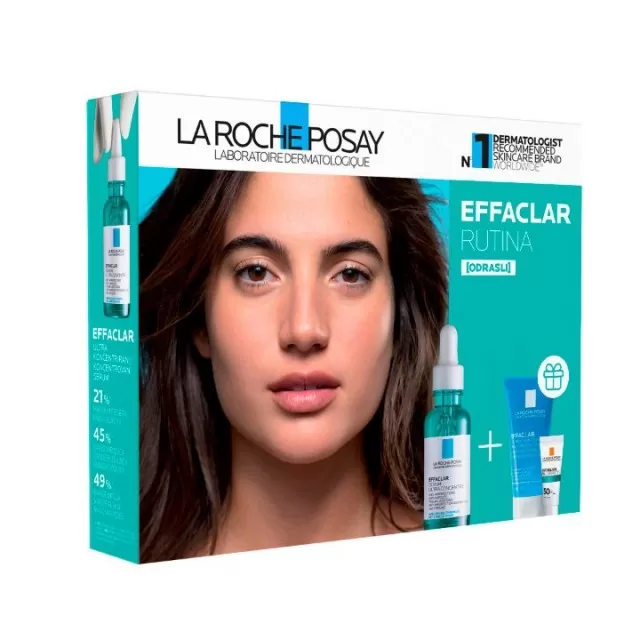 La Roche-Posay EFFACLAR Adult rutina za negu masne kože sklone nepravilnostima: EFFACLAR SERUM Dnevni piling protiv nepravilnosti za kožu sklonu aknama u odraslom dobu, 30 ml + EFFACLAR Penušavi gel 50 ml + ANTHELIOS OIL CORRECT Gel krema SPF50+ 3 ml