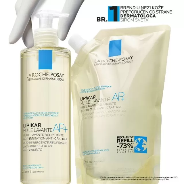 La Roche-Posay LIPIKAR HUILE LAVANTE AP+ Ulje za tuširanje obogaćeno lipidima za svakodnevno pranje osetljive suve kože s osećajem svraba i iritacija, pogodno za bebe, decu i odrasle, 200 ml