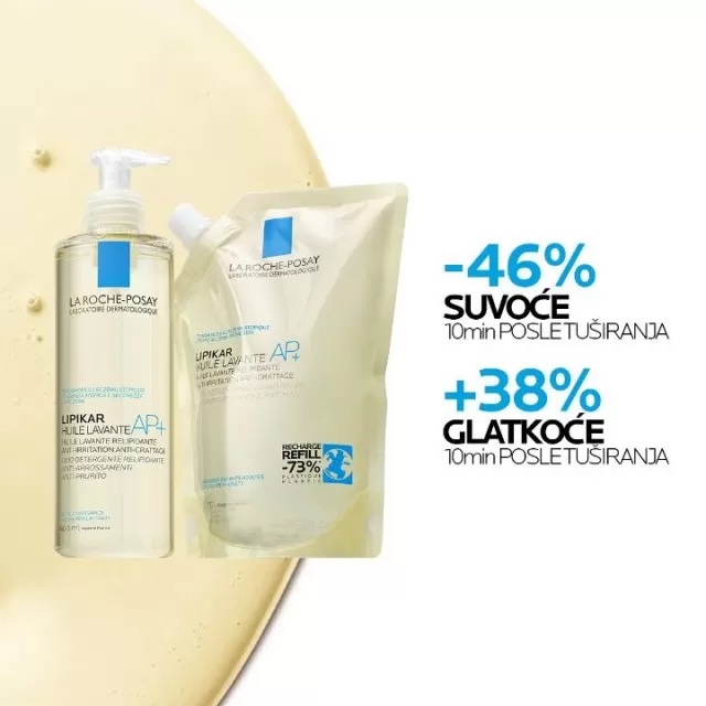 La Roche-Posay LIPIKAR HUILE LAVANTE AP+ Ulje za tuširanje obogaćeno lipidima za svakodnevno pranje osetljive suve kože s osećajem svraba i iritacija, pogodno za bebe, decu i odrasle, 200 ml